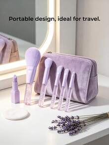 OEIEZ 5pcs Portable Makeup Brush Set, Multi-Functional Makeup Brushes With Exquisite Storage Box, Soft Bristles Suitable For Foundation, Blush, Nose Contour, Eyeshadow, Concealer, Perfect For Travel - Multicolor - View 1