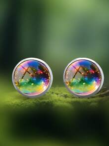 YUJUGLOW 1 Pair Dreamy Colorful Bubble Pattern 316 Stainless Steel Round Stud Earrings, Suitable For Women's Daily Wear - Colorful - View 2