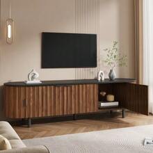 TV Lowboard Made Of MDF With 5 Doors, Fluted Front, Rounded Sides, Iron Legs, And Iron Handles - Walnut+MDF - View 5
