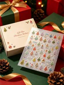 2pcs Colorful Fresh Christmas Tree Pattern Decorative Stickers With Tweezers, Self-Adhesive, Exquisite Atmosphere Stickers, Can Be Freely Assembled And Matched, Suitable For Holiday Gift Box Decoration, Shell, Phone, Laptop, Card, And Other Item Exterior Decoration - Colorful Christmas Tree - View 3
