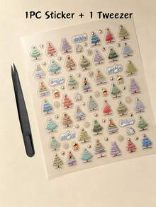 2pcs Colorful Fresh Christmas Tree Pattern Decorative Stickers With Tweezers, Self-Adhesive, Exquisite Atmosphere Stickers, Can Be Freely Assembled And Matched, Suitable For Holiday Gift Box Decoration, Shell, Phone, Laptop, Card, And Other Item Exterior Decoration - Colorful Christmas Tree - View 13