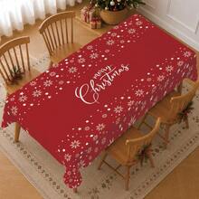 1pc Christmas Minimalist Red Snowflake Merry Christmas Pattern Tablecloth, Stain-Resistant Dining Table Decor Cloth, Suitable For Kitchen, Dining Table, Coffee Table, TV Cabinet, Entryway, Party Holiday Decoration, Home Decor, Christmas Gathering - Multicolor - View 2