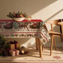 1pc Christmas Winter Santa Village Snow Scene Pattern Tablecloth, Stain-Resistant Dining Table Decor Cloth, Suitable For Kitchen, Dining Table, Coffee Table, TV Stand, Entryway, Party Holiday Decoration, Home Decor, Christmas Gathering - Multicolor - View 5