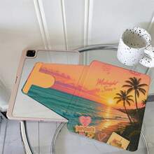 1件 360°旋轉復古熱帶海灘日落棕櫚樹海洋風景印花書本式平板保護殼，相容 A16 2025、Galaxy Tab S9 FE/S8 Plus/S7/S10、Pad、MatePad、Pad、Honor Pad、Xiaoxin Pad - 彩色 - 查看 3