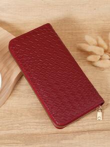 Dompet Panjang Wanita Motif Tenun Modis, Dompet yang Dapat Memakai Ponsel Kecil, Kapasitas Besar Cocok untuk Aktivitas Luar Ruangan dan Perjalanan - Burgundy - View 2