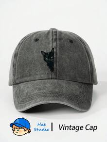 1pc Black Cat Print Baseball Cap, Vintage Soft Sweat-Absorbent Adjustable Size Sun Protection Dad Hat, Suitable For Outdoor Sports And Daily Wear, Women's - Baseball Cap - View 6