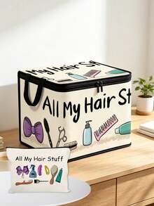 Storage Box With Lid, Printed With "All My Hair Stuff" Cartoon Pattern, Foldable Storage Box, Storage Box, Storage Bin, Large Capacity, Book Organization, Holiday Gift, Office Organization, Under Bed Storage, Rental Home Organization, Suitable For Work, School, Dorm Storage, Back To School Season, Travel Essentials, Dorm Essentials, Wedding Bride Gift, Mother's Gift, Birthday Gift, Holiday Souvenir, Back To School Gift, Graduation Gift - Multicolor - View 5