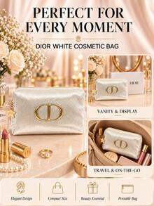 Dior White Makeup Bag, 24cm*16cm, Single Piece, Pearlescent Texture, Spacious, For Daily And Travel Cosmetic Storage - White - View 9