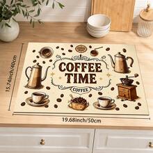 1pc Vintage Coffee Time Print Kitchen Dish Drying Mat, Coffee Pot Coffee Cup Coffee Bean Grinder Pattern Table Mat, COFFEE TIME Text Coffee Machine Countertop Mat, Home Kitchen Dining Room Coffee Bar Desktop Decor - Multicolor - View 10