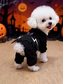 1pc Pet Halloween Glow-In-The-Dark Bat Costume Dog Four-Legged Outfit Funny Pet Nightwear Dog Clothes - Black - View 5