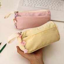 1pc Multi-Layer Solid Color Pencil Case, Large Capacity Desktop Stationery Storage Bag, Compact Portable Cute Stationery Pouch, Highly Attractive Minimalist Design Pencil Bag, Back To School Essential, Gift For Friends - Multicolor - View 5