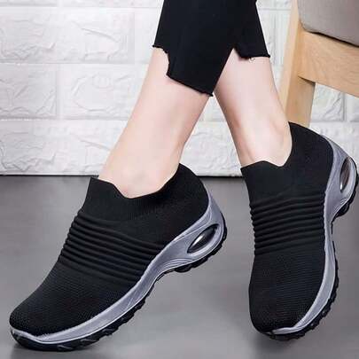 Women's Two-Tone Walking Shoes, Air Cushion Casual Sports Shoes, Height-Increasing Loafers