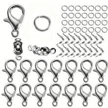 80pcs Lobster Clasp/Bag Clasp/Jump Ring Combination Set, Includes 20pcs Lobster Clasp, 20pcs Bag Clasp And 40pcs Jump Ring, Suitable For Jewelry Making, Beading, Spacer Connector, Necklace Closure - Lobster Clasp & Button & Jump Ring - View 8