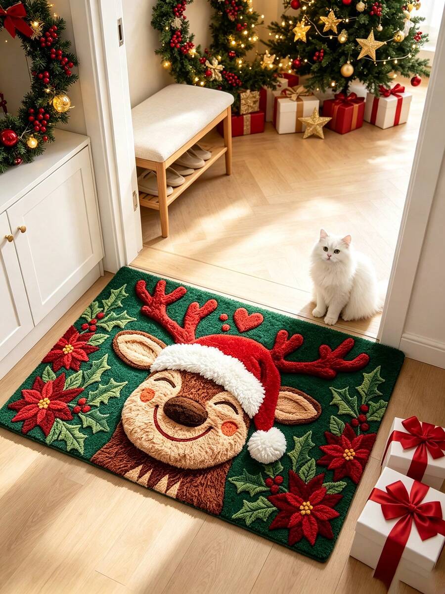 1pc Christmas Deer Doormat, Doormat, Small Rug, Welcome Mat, Carpet, Floor Mat, Outdoor Doormat, Kitchen Rug, Home Decor, Front Door Mat, Area Rug, Outdoor Mat, Home Decor - Multicolor - View 1