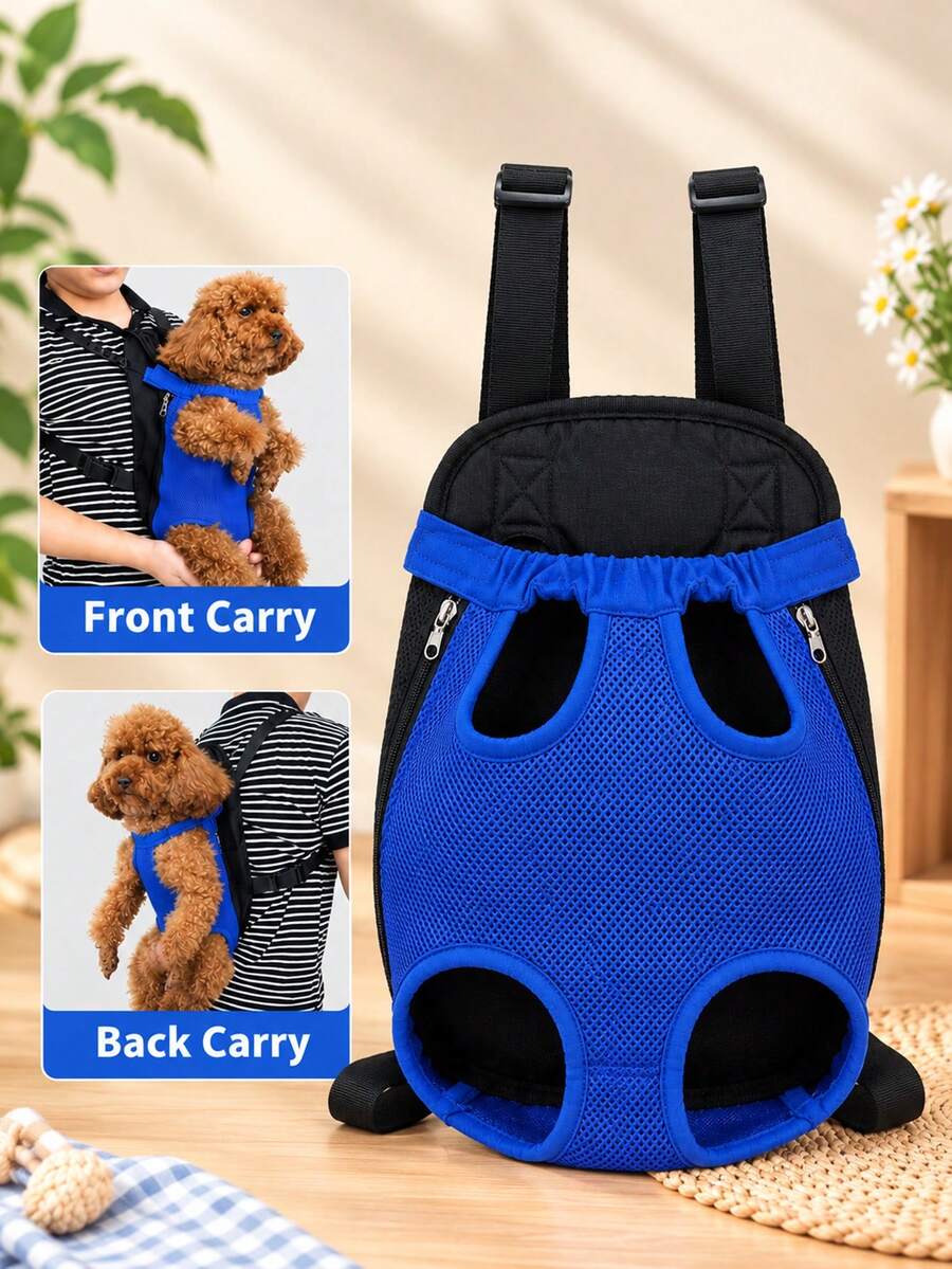 New Pet Carrier Backpack, Small Size, Suitable For Small Dogs And Cats, Front Chest Design, Soft Breathable Mesh Fabric, Portable For Travel, Perfect Christmas Gift, Cat Carrier/Cat Backpack - Blue - View 1