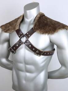 1pc Medieval Viking PU Leather Cross Strap Chest Armor, Vintage Knight Harness, Halloween LARP Cosplay Accessory - Brown - View 4