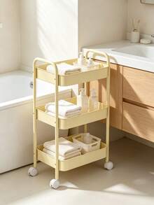 3-Tier Iron Storage Cart, Cream Yellow Kitchen Storage Trolley, With Universal Wheels Movable, Electrostatic Spray Coating Odorless And Non-Peeling, 4-Layer Large Capacity Divided Storage, Multi-Use For Kitchen Bathroom Laundry Room Living Room, Height 78cm Lightweight And Easy To Push, Combines Aesthetics And Practicality, Home Mobile Storage Essential - Multicolor - View 2