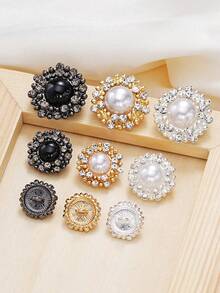 5pcs Luxury Round Pearl Rhinestone Inlaid Zinc Alloy Buttons, Decorative Sewing Fasteners For Suit, Overcoat, Garment DIY Decoration - Multicolor - View 4