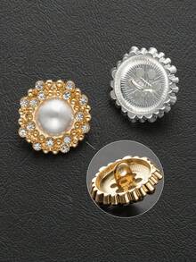 5pcs Luxury Round Pearl Rhinestone Inlaid Zinc Alloy Buttons, Decorative Sewing Fasteners For Suit, Overcoat, Garment DIY Decoration - Multicolor - View 9