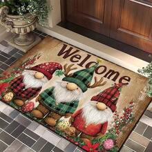 1pc (Random Style) 40*60cm Merry Christmas Doormat, Xmas Golden Bell Poinsettia Non-Slip Floor Mat, Holiday Welcome Rug For Front Door Entrance Indoor Home Decor - Cartoon - View 3
