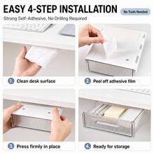 1pc Minimalist Transparent Acrylic Under-Desk Drawer Storage Box, No-Drill Self-Adhesive Hidden Hanging Storage Tray, Suitable For Office, Home, Student Desk, Dorm Stationery And Miscellaneous Items, Drawer Divider Organizer, Space-Saving Dust-Proof Box, Vanity Makeup Small Item Storage Bin, Desktop Storage Accessory, Bedroom Vanity Storage Rack, Office Desk Organizer Storage Box, Transparent Plastic Container, Wall-Mounted Pen Holder Jewelry Box - Multicolor - View 4