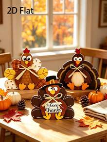 Thanksgiving Decorations For Home Turkey Table Centerpiece Rustic Signs Block Harvest Tabletop Fall Decor Indoor Tiered Tray Office Desk Shelf Mantel Kitchen Autumn Party Supplies - Multicolor - View 5
