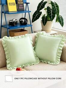 HONEYMOON 1pc Cute Ruffle Edge Pillow Case - Polyester Fabric, Romantic French Style, Ruffle Edge Cushion Cover (Pillow Insert Not Included), Envelope Closure, Wrinkle-Resistant, Machine Washable, Autumn Home Decor - Light Green - View 2