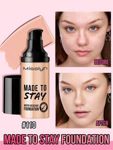MISSLYN 1Pc Made To Stay Water-Resistant Foundation, High Coverage Cream Foundation, Long-Lasting Smudge-Proof, Face Liquid Foundation & Concealer, Daily/Party/Y2K, Glass Skin/Natural Glow/Soft Glam, Foundation, Halloween Makeup - 110 - View 2