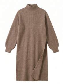Women's New Autumn Round Neck Long Sleeve Off-Shoulder Knit Dress For Daily Wear, Travel And Vacation - Brown - View 7