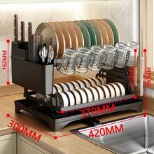 2-Tier Dish Drying Rack With Drain Board Set - Large Metal Dish Rack With Drain Board, Glass Holder, Utensil Holder And Additional Drainage System - Kitchen Accessory For Efficient Dish Drying And Organization - Multicolor - View 6