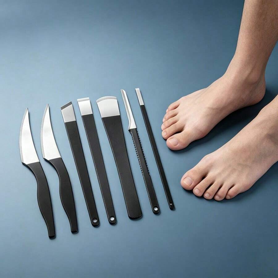 7pcs Foot Care Scraping Tool Set, Suitable For Daily Foot Sole And Heel Dead Skin Removal, Scraping Foot Sole Hard Callus And Old Skin, Black Handle Anti-Slip Design, Suitable For Home And Travel - Black - View 1