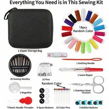Kit de costura, kit de aguja e hilo con suministros y accesorios de costura para adultos, principiantes, hogar, viajes, emergencias que incluye tijeras, cinta métrica, enhebrador de agujas y talla grande - traje - Ver 3