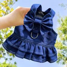 1pc Cute Denim Bow Dress For Cats And Dogs, Pet Harness Dress With Bowknot Design, Stylish Jean Skirt Outfit For Small Dogs And Kittens, Adorable Pet Clothing - Multicolor - View 10