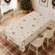 1PC Christmas Minimalist Snowflake & Star Tablecloth, Simple Cute Style Stain-Resistant Beautiful Dining Table Decor Cloth, Suitable For Christmas Table Decoration, Picnic Tablecloth, Holiday Celebration, Wedding Party Gathering, Birthday Banquet, Daily Dining Table, Kitchen & Dining Room Decor, All Seasons, Home Decor - Apricot - View 6