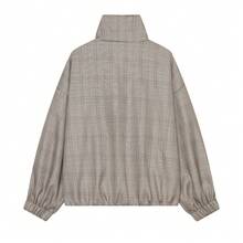 Women's Casual Plaid Jacket With Lantern Sleeves, Halloween Outerwear, Suitable For Daily Wear - Light Grey - View 6