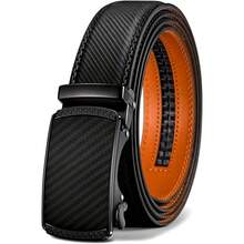 Men's Carbon Fiber Pattern Automatic Buckle Belt, Business Casual Ratchet No-Hole Adjustable Leather Belt, Luxury Alloy Buckle - Multicolor - View 6