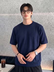 Spring/Summer New Business Style Solid Color Mature Minimalist Brushed Knit Base Layer Short Sleeve T-Shirt Back To School - Blue - View 2