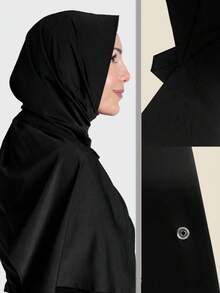 1pc Muslim Women Quick Dry Sports Hijab Plain Bathing Hijab For Veiled Women Solid Long Rectangular Scarf Snap Button Design 160*55CM - Black - View 3