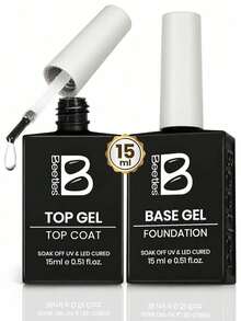 Beetles 2件組 15ML 凝膠底膠與免擦封層膠，高光澤透明飾面，可浸泡卸除 UV LED 凝膠指甲油，適合居家美甲與美甲藝術 - 2入 15ML 凝膠底膠與免洗封層套裝 - 查看 9