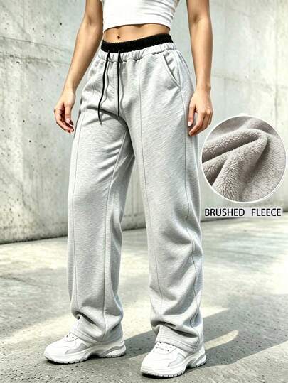 Women's Soft Comfortable Breathable Thermal Lined Warm Straight Leg Pants, Running Fitness Casual Sweatpants, Joggers, Autumn/Winter