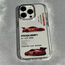 1pc Red Sports Car English Aesthetic Pattern Premium Transparent Full Coverage TPU Anti-Drop Fashion Phone Case Compatible With Iphone 11 12 13 14 15 16 17 18 Pro Max/Plus 7/XR Shockproof Protective Cover - View 1