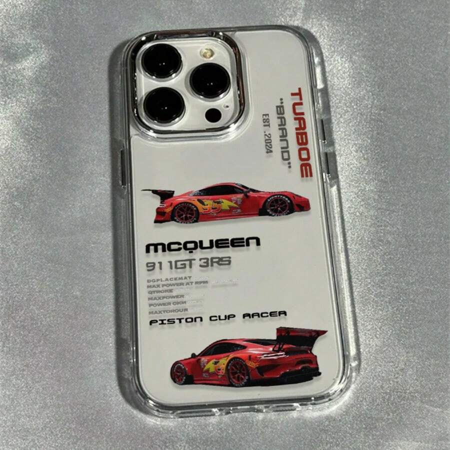 1pc Red Sports Car English Aesthetic Pattern Premium Transparent Full Coverage TPU Anti-Drop Fashion Phone Case Compatible With Iphone 11 12 13 14 15 16 17 18 Pro Max/Plus 7/XR Shockproof Protective Cover - View 1