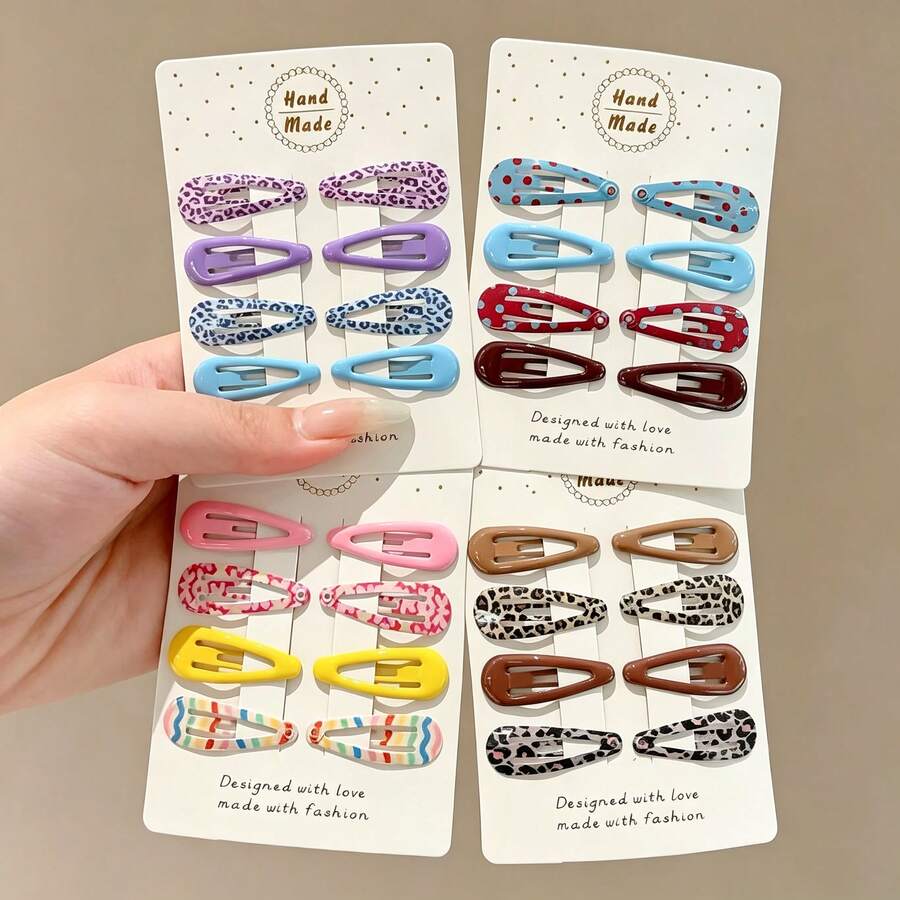 8pcs Colorful Leopard Print Small Hair Clips, Cute Contrast Color Mini Hair Clips, Non-Damaging Bangs BB Clips For Women And Girls (OPP Bag, Card Not Included) - Multicolor - View 1