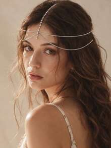 Thin Chain Rhinestone Multi-Layer Hair Jewelry, Unique Women Versatile Hair Accessory Wedding Party Decor - Silver - View 2