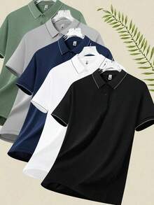 Men's Fashion Minimalist Mature Business Polo Shirt, Suitable For Daily, Business, Golf And Other Occasions, Black Summer Style - Black - View 1