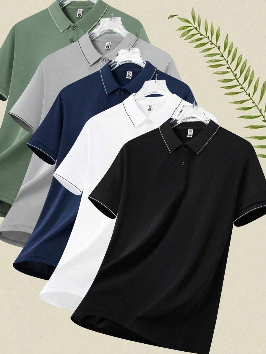 Men's Fashion Minimalist Mature Business Polo Shirt, Suitable For Daily, Business, Golf And Other Occasions, Black Summer Style - Black - View 1