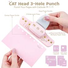 16x9.3x6cm Cute Cat Head 3-Hole Punch For Scrapbook Loose Leaf Paper, Blue/Pink Planner Hole Punch With Alignment Guide Compatible With A5,A6,A7,A8 Mini,B5 And Custom Sizes, Multi-Size Binder Refill Pages Punching Craft Tool - A - View 12