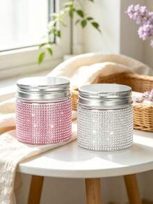 Wide Mouth Refillable Sparkly Rhinestone Diamond Cosmetic Jar, Portable Bling Cream Container For Eye Cream Hand Cream Lotion, Suitable For Vanity, Bathrooms & Travel, Christmas Valentine Mother'S Day Gift For Women - Multicolor - View 2