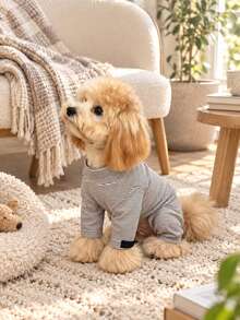 1pc Striped Four-Legged Pet Outfit – A Cozy, Stylish, And Fun Dog Perfect For Autumn; Crafted From Soft, Durable Fabric And Designed Specifically For Your Beloved Pet. - Grey - View 1