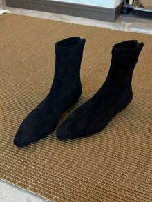 Square Toe Elastic Slim Boots 2025 New Autumn/Winter French Vintage Commute Elegant Fashion Versatile Soft Sole Boots - Black - View 5